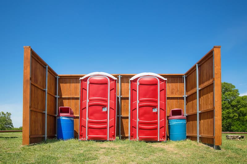 Short-term porta potty units staged for delivery in Lansdale, Pennsylvania
